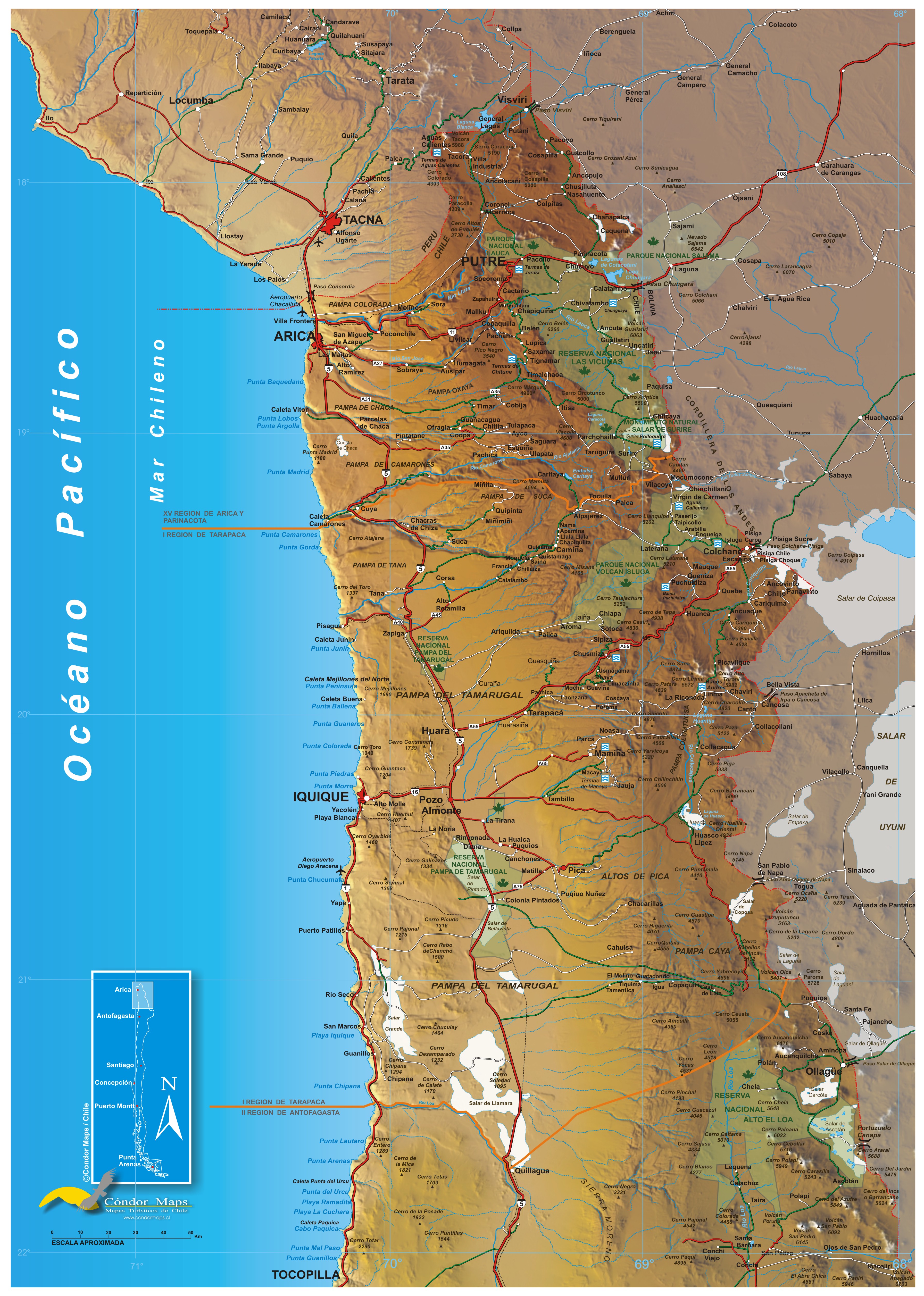 Karte 1  Arica a Tocopilla